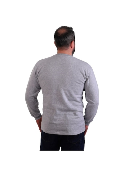 Eser - Bisiklet Yaka Sweatshirt - Cepli - Melanj Gri