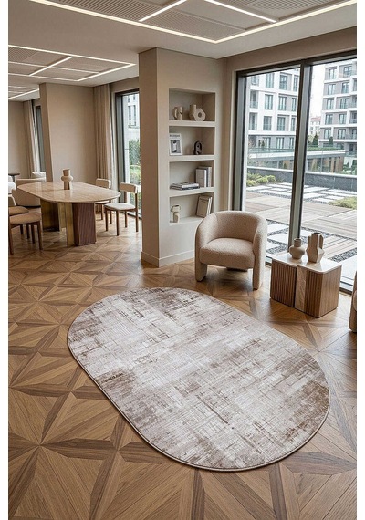 Alya Modern Tasarım Makine Oval Halı 20440 Bej Kahve