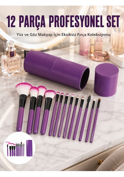 Makyaj Fırçası 12 Parça Set Yumuşak Uçlu Göz Makyajına Uygun Hafif Ve Taşınabilir Çanta 34112137