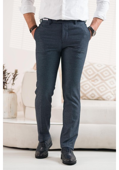Ecer Regular Fit Kuş Gözü Desenli Erkek Kumaş Pantolon Lacivert