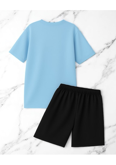 Uyguntarz Unisex Pırlantalı Kadın Portresi Tasarım Basklı Tshirt Şort Takımı Bebe Mavi