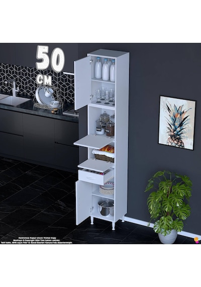 Modilayn Ece Kapaklı Çekmeceli Çok Amaçlı Kiler Dolabı - Mutfak Ve Kahve Köşesi 50 Cm Beyaz Modilayn Ece Kapaklı Çekmeceli Çok Amaçlı Kiler Dolabı - Mutfak Ve Kahve Köşesi 50 Cm Beyaz