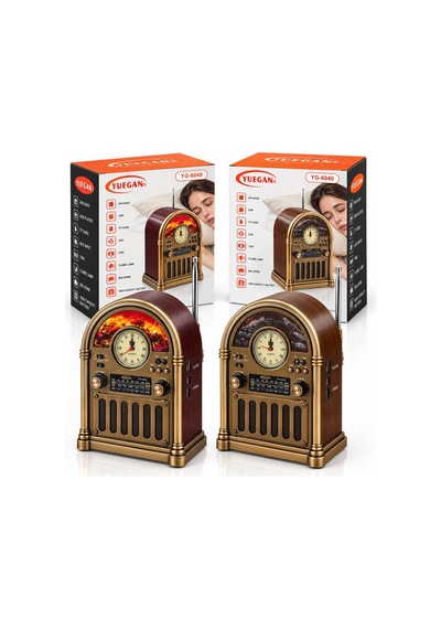 Saatli - İbreli Şömineli Radyo - Retro Am - Fm - Sw Usb - Type-c Sarjlı Bt - Tf - Usb Speaker Yg-6040 Pl-4733 Bx40