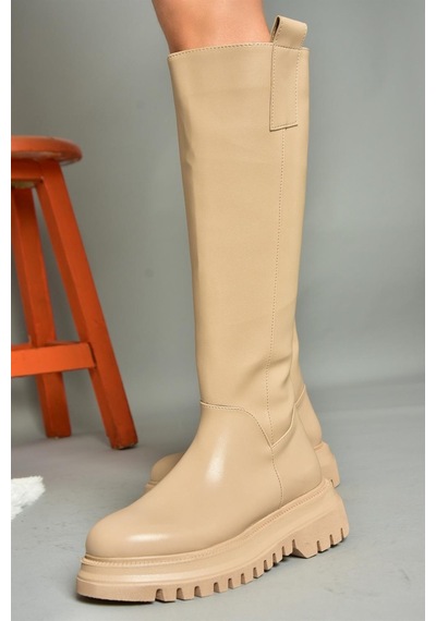 Fox Shoes R312401309 Ten Kalın Tabanlı Kadın Çizme Ten