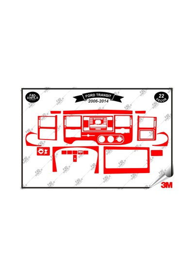 Ford Transit 2006-2014 Torpido Konsol Trim Göğüs Maun Kaplama Set 22 Parça Kırmızı