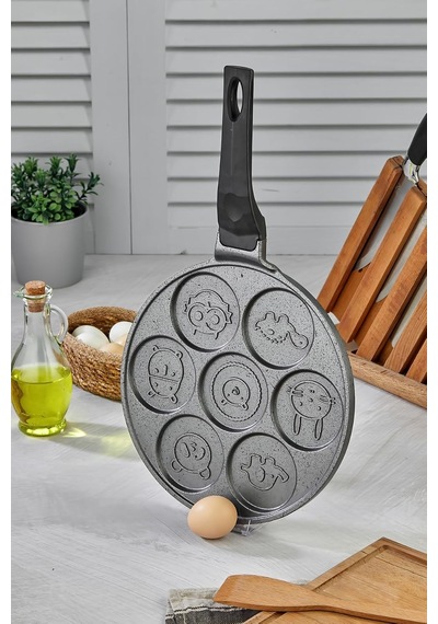 28 Cm Döküm Granit Kaplama Emoji Pankek Tavası, Gri Diğer