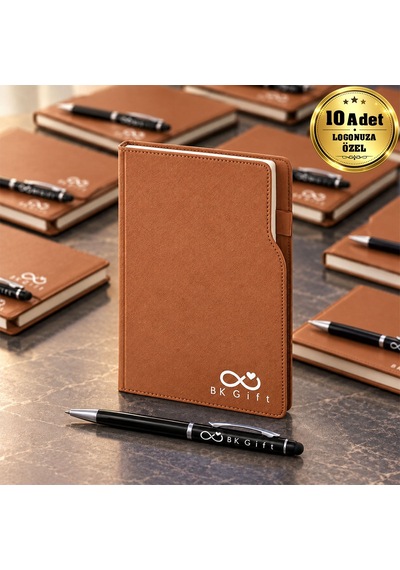 Bk Kurumsal Logonuza Özel 10 Adet 374 Termo Deri Tarihli Ajanda & Siyah Touch Pen Tükenmez Kalem Taba