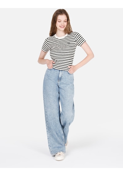 Colin's Colins 970 Berry Normal Kesim Yüksek Bel Geniş Paça Mavi Kadın Jean Pantolon Denim