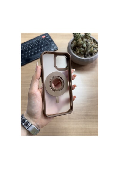 Apple iPhone Uyumlu 15 Standlı Ve Yüzüklü Magsafe Kılıf Soocase721 Siyah