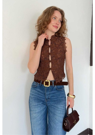 Verymoda Dantel Yelek D3026 Kahve