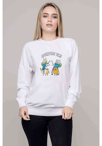 Adventure Tıme Baskılı Beyaz Kadın Sweatshirt