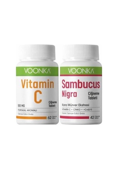 Voonka Vitamin C 62 Tablet + Voonka Sambucus Nigra 42 Çiğnenebilir Tablet
