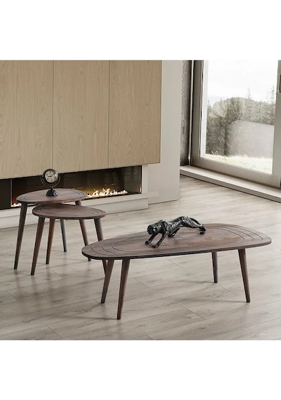 Favdecor Sweet Masif Doğal Ahşap Sehpa Set Koyu Ceviz