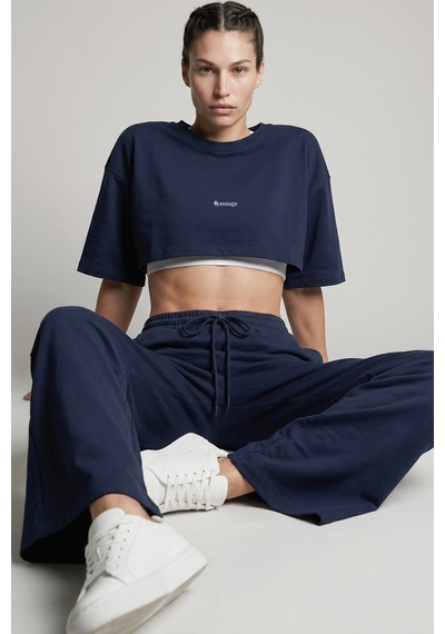 Woneagle Kadın Lacivert Crop Kısa Kollu Sweatshirt Ve Geniş Paça Alt 2'li Eşofman Takımı Lacivert Lacivert Woneagle Kadın Lacivert Crop Kısa Kollu Sweatshirt Ve Geniş Paça Alt 2'li Eşofman Takımı Lacivert Lacivert