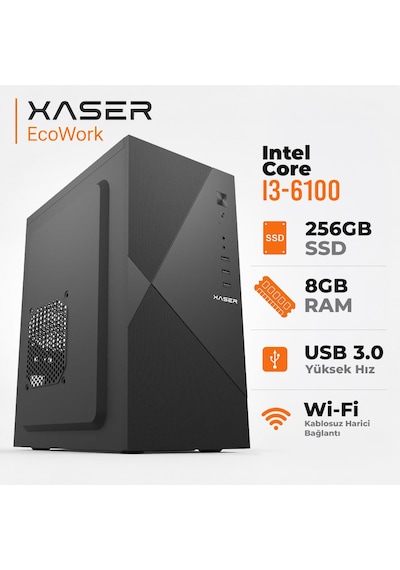 Xaser ECOWORK XSR01 i3-6100 8 GB 256 GB SSD Free Dos Masaüstü Bilgisayar