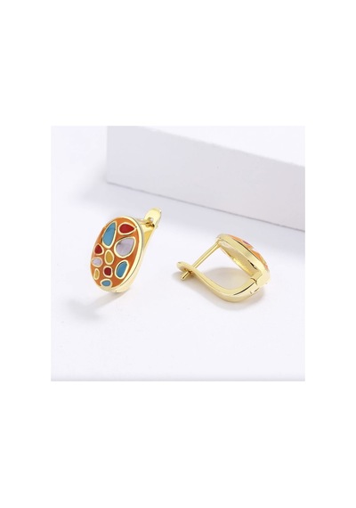 Glaze Modern El Yapımı Emaye 925 Ayar Gümüş 14 Ayar Altın Kaplı Hediye Özel Tasarım Kolye Küpe Seti Metalik Gri