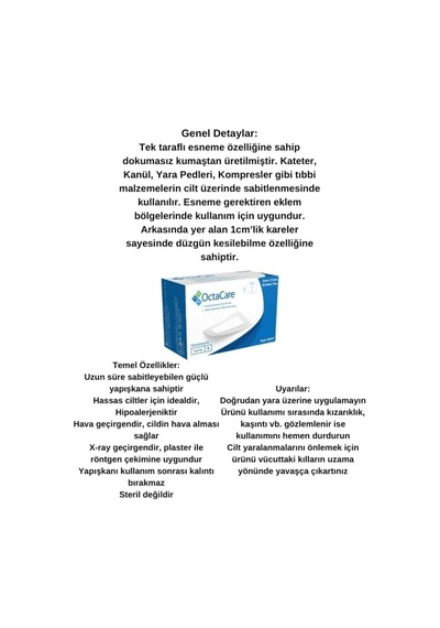 Octacare Yapışkanlı Yara Örtüsü, Elastik Nonwoven Yara Bandı, Steril, Hipoalerjenik, 9cm X 10cm, 10 Adet 10 Lu Paket