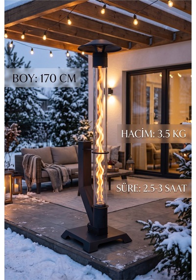 Şömine Görünümlü Dekoratif Füze Pelet Sobası 170 Cm - Teras Ve Açık Alan Görsel Alevli Isıtıcı - 936193608
