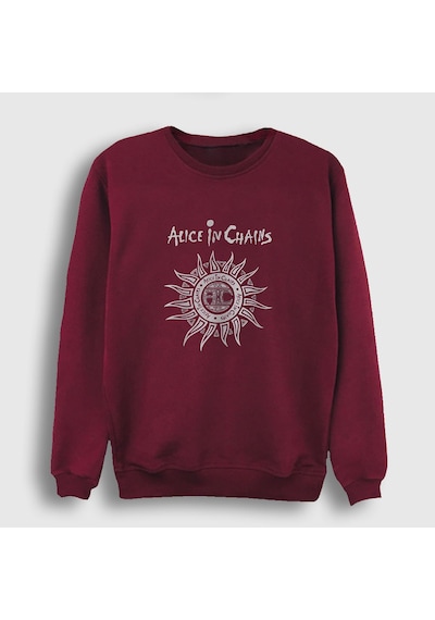 Presmono Unisex Gray Alice In Chains Sweatshirt Bordo