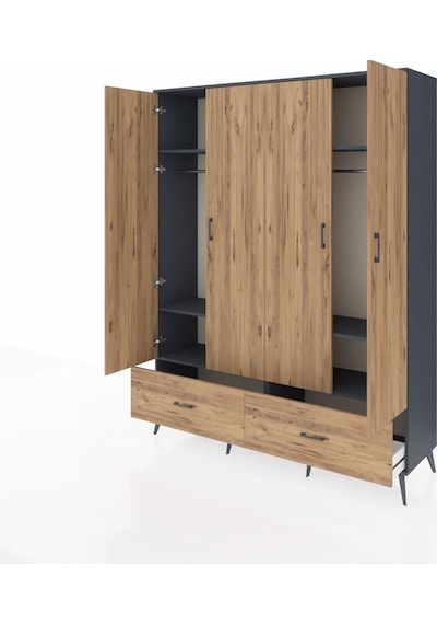 Hyperion Gardrop 6 Raflı 2 Çekmeceli 2 Askılı 176x44x221 Antrasit-çam Beyaz Hyperion Gardrop 6 Raflı 2 Çekmeceli 2 Askılı 176x44x221 Antrasit-çam Beyaz