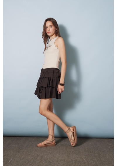 İçi Şortlu Fırfırlı Etek Kahve