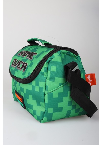 X Dekomus Lisanslı Creeper Piksel Desenli Termoslu Beslenme Çantası Açık Gri