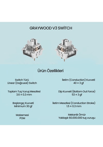 Aula Leobog Gray Wood V3 Lineer Mekanik Switch 100 Adet