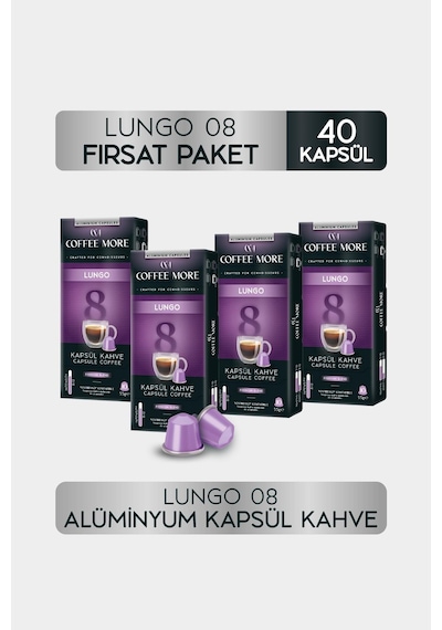 Coffee More 8 Lungo Kapsül Kahve 10 X 4 Paket 40 Adet Nespresso Uyumlu Kapsül Kahve