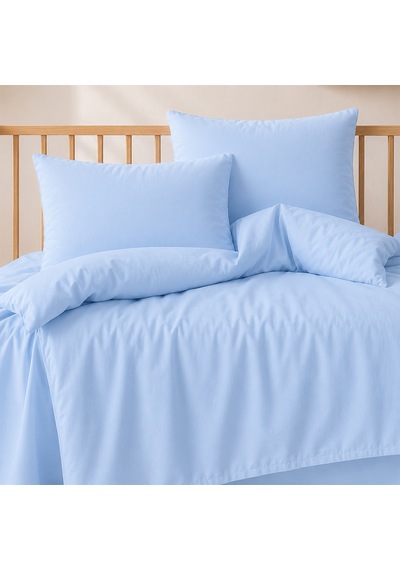Lief Home %100 Pamuklu Sertifikalı Bebek Nevresim Takımı 100x150 63 Tel Dokuma Kutulu Gönderim Açık Mavi