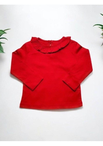 Çikoby Kız Bebek Yakası Fırfırlı Kırmızı Bluz-14852 Kırmızı
