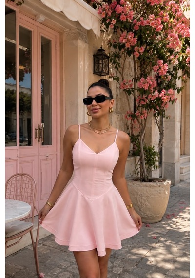 Gigi Wardrobe Rosalie Mini Şortlu Elbise Pembe Pembe