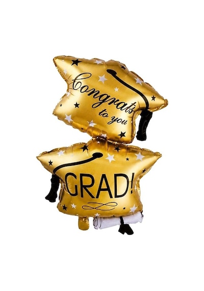 Folyo Balon Mezuniyet Partisi Gold Altın Çift Katlı Grad Yazılı Kepli Parti Süsü Dekoru 13+