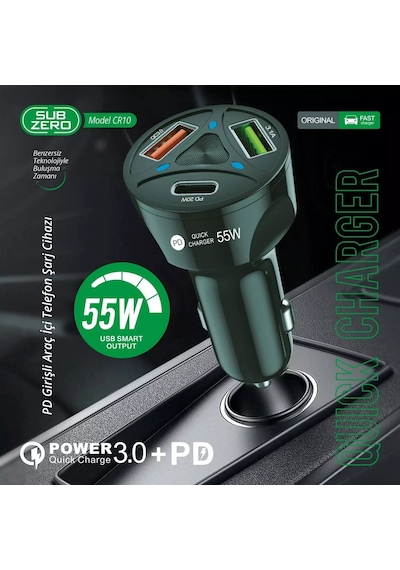 55w 3.0a Hızlı Pd+çift Çıkışlı Araç Şarj Başlığı