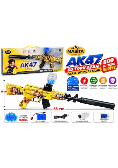 Masita Gel Blaster Ak47 Su Topu Su Maymuncuğu Atan Oyuncak Şarjlı Tam Otomatik. 56 Cm Karma Renk Ve Model Gönderilir Çok Renkli