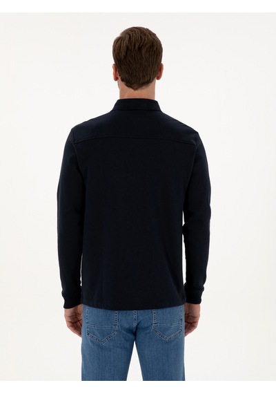 Lacivert Regular Fit %100 Pamuk 3 İplik Polo Yaka Sweatshirt