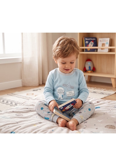 Motherlove %100 Organik Bebek Pijama Takımı 3 - 36 Ay Mavi
