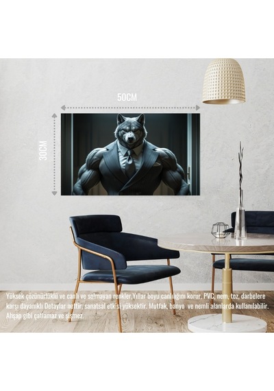 Kurt Muhafız Görevinde 03 Çerçevesiz 50x30 Cm Pvc Tablo