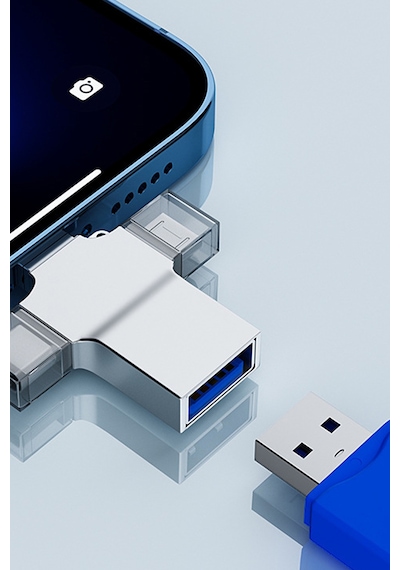 Thentech Metal Kasa 4in1 Type C Lightning Micro Usb Kart Okuyucu Dönüştürücü Yüksek Hızlı Dosya Aktarım