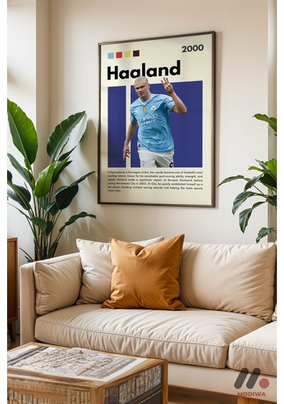 Haaland Futbol Posteri, Siyah Çerçeveli Duvar Tablosu - Spor Severlere Hediye