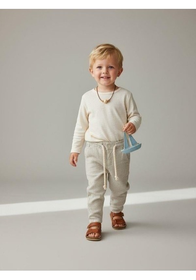 Zekids Erkek Çocuk Desenli Keten Pantolon-16807 Yeşil