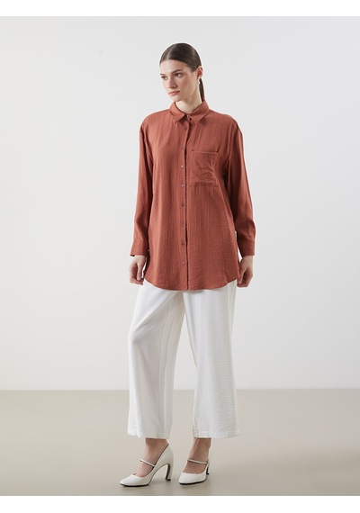 Lcw Modest Pembe Dokulu Oversize Krinkle Kadın Gömlek Tunik