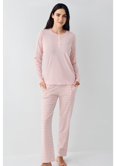 Pierre Cardin Paris Büyük Beden Kadın Modal Pamuklu Uzun Kollu Rahat Pijama Takım Pembe