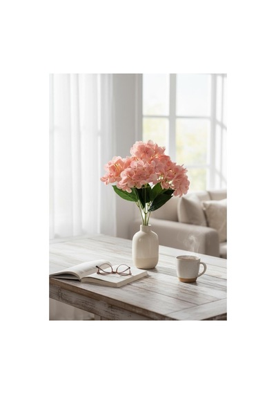 Yapay Çiçek Islak Ortanca Çiçeği Pudra Desenli Model 45cm 5dal Islak Gerçeksi Dokulu Pembe