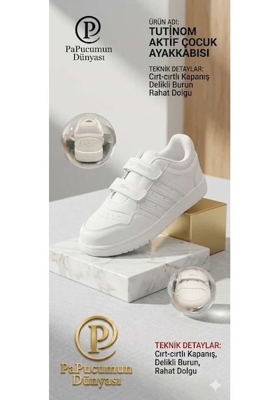Papucumun Dünyası Tutinom Unisex Çocuk Spor Ayakkabı Kız Ve Erkek Beyaz