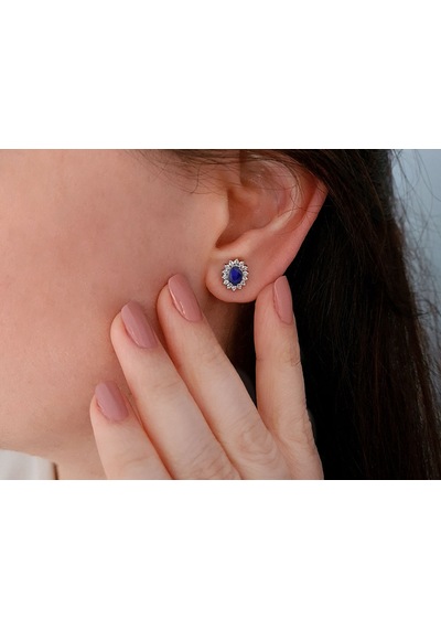 Sirius Pırlanta Oval Safir Taşlı Anturaj Küpe 0804E0128