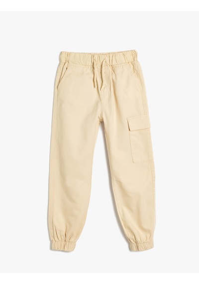Koton Jogger Pantolon Kargo Cepli Beli Bağlamalı Pamuklu Ekru 5wkb40060tw Ekru