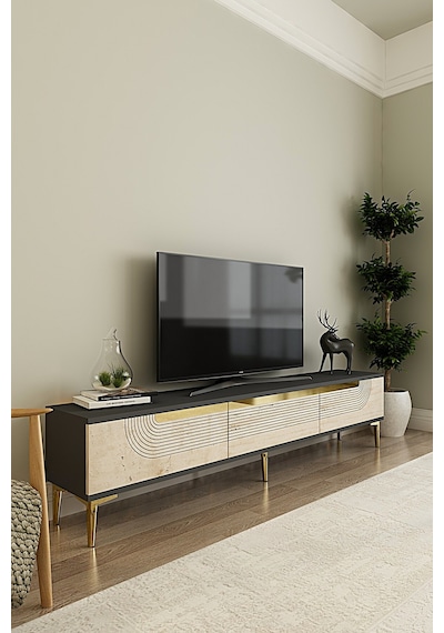 Tsa1805atg Meyra Tv Sehpası Antrasit-traverten-gold 180cm Antrasit - Traverten - Altın