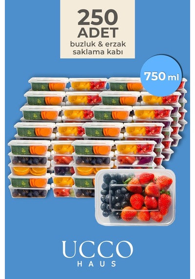 250 Adet 750 Ml Ekonomik Buzdolabı Dondurucu Erzak Sızdırmaz Saklama Kabı Seti Buzluk Organizer Şeffaf