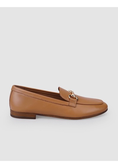 Hakiki Deri Taba Tokalı Kadın Loafer Taba