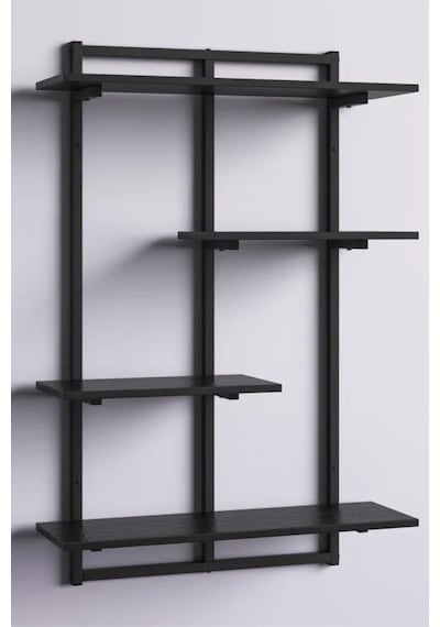 Aju Modern Duvar Rafı - 4 Katlı Metal Şık Modern Yüzen Pencere Duvar Rafı Kitaplık Düzenleyici Raff Siyah